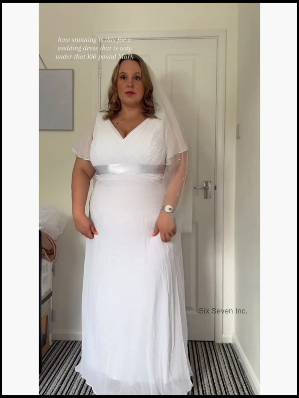 Women's Plus Size Chiffon V-Neck Floor Length Formal Dress with Ruffle Short - Picture 7 of 7